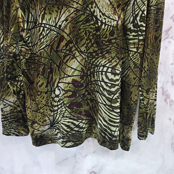 Chicos Shirt Womens XL 3 Green Velvet Burnout Plant Animal Print Blouse Vintage - Picture 7 of 10